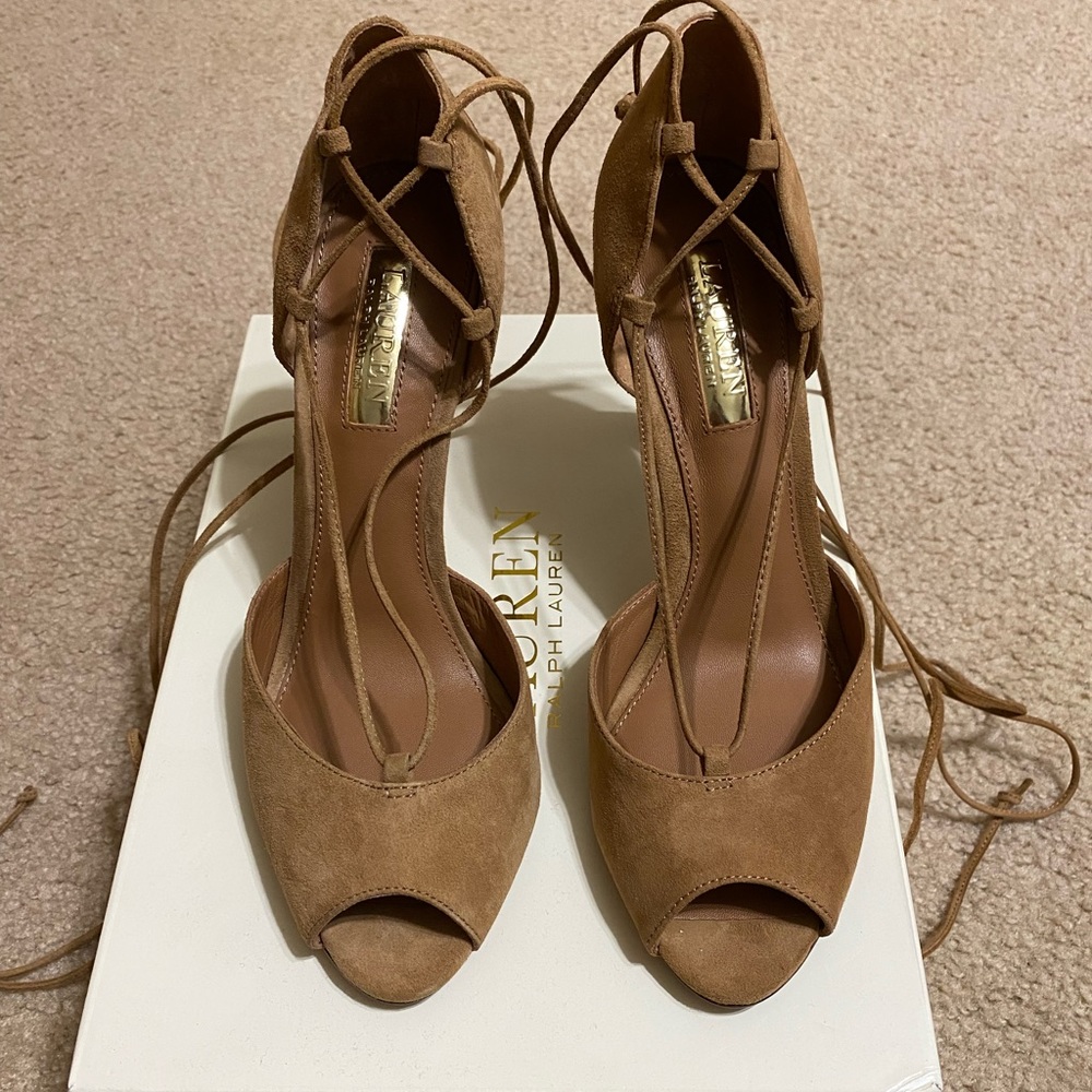 Lauren Ralph Lauren Linden Camel Strap Heels